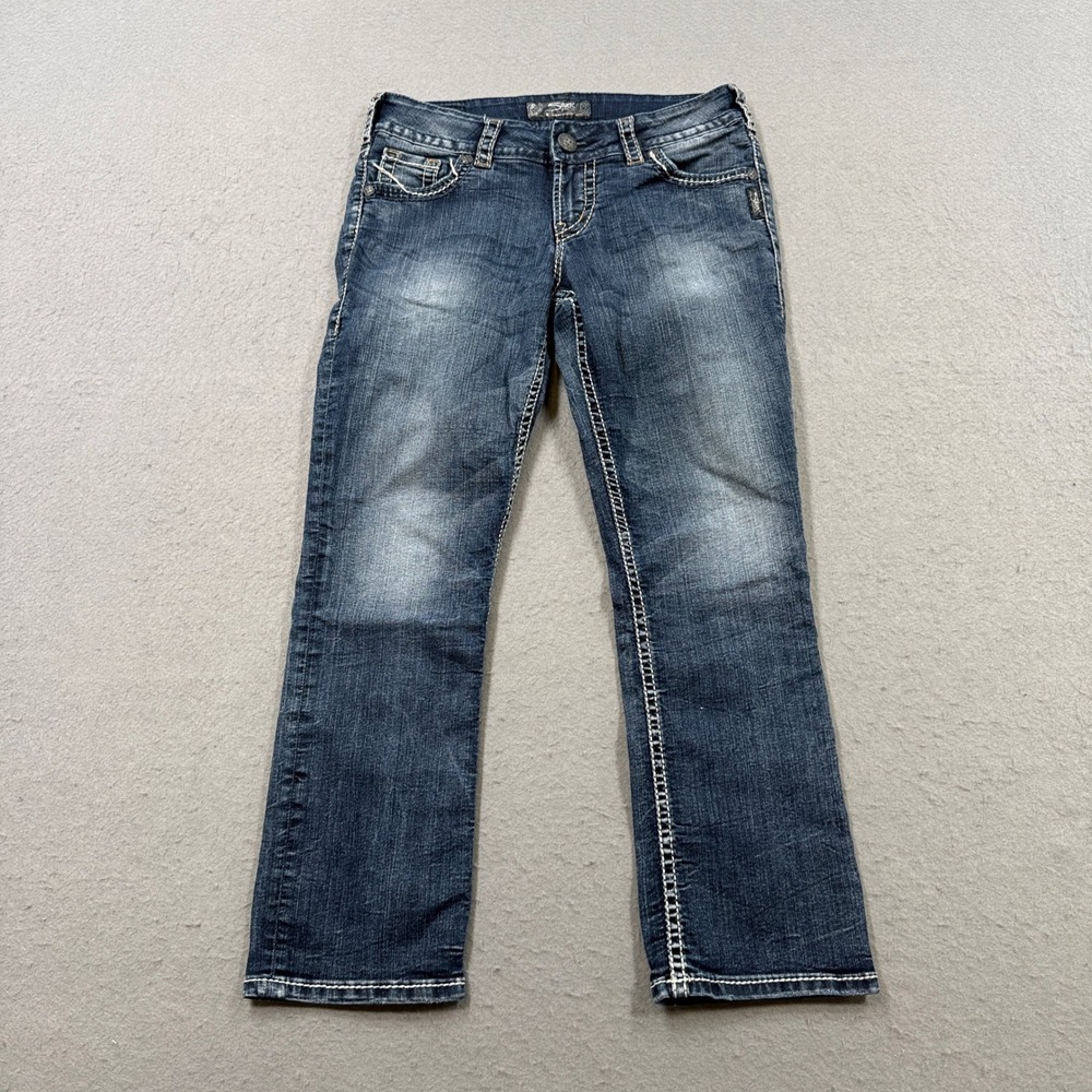Silver Jeans Women's 27 Blue Denim Suki Capri Tapered Leg Slim Fit Medium Wash
